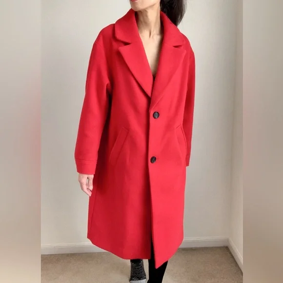 OVERSIZED LAPEL LONG COAT - RED SIZE S - Picture 5 of 6